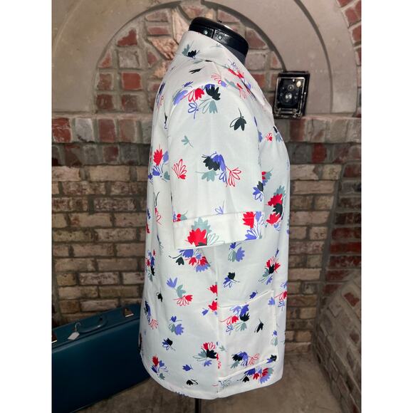 button down shirt 1960’s floral white purple red short sleeve - Picture 10 of 14